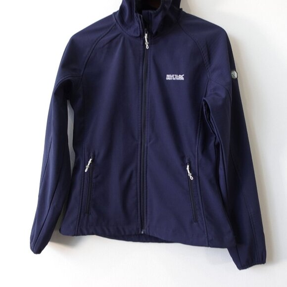 REGATTA Blue Hooded Jacket Women XS Soft Shell Zip Stretch Outdoor Trails Ared - Picture 3 of 15
